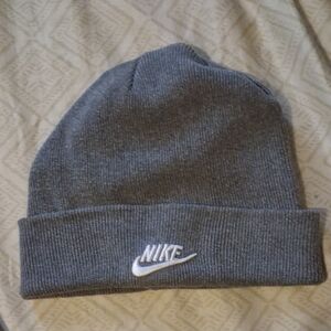 Nike Charcoal Knit Cuffed Beanie with White Swoosh